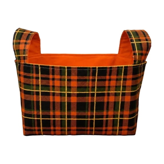 Yhmxh Halloween Trick or Treat Basket, Checkered Plaid Candy Tote Basket with Cute Embroidery, Reusable Halloween Candy Pail, Portable Storage Bag for Halloween Party Candy Collection and Decorations