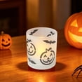 thumbnail image 1 of Yhmxh Halloween White Frosted Glass Votive Candle Holder, Jack-O'-Lantern & Bat Design Tealight Cup, Spooky Cute Halloween Decor for Table Centerpieces, Fireplace, Party, and Fall Home Decor, 1 of 6