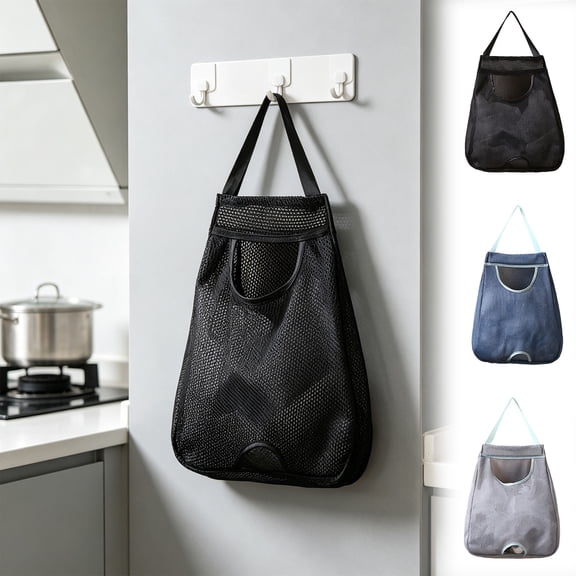 Yhmxh Hanging Mesh Storage Bags with Dual Pocket, Reusable Hanging Mesh Storage Produce Bags for Kitchen Storage Fruits, Onion, Garlic & Vegetables, Breathable Shopping Handbag