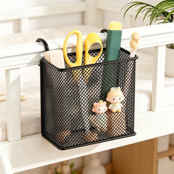 Yhmxh Hanging Metal Mesh Pen Holder, Hook-On Desk Side Pencil Cup, Detachable Office Stationery Organizer Basket Hanging Mesh Container Pen Organizer, Office Desk Storage for Pens Scissors Rulers