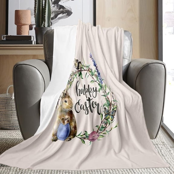 Yhmxh Happy Easter Bunny Blanket, 30x40 Inches Cute Soft Ligtweight Fleece Blanket with Easter Rabbit Pattern, Anti-Pilling Flannel Warm Blanket for Kids, Girls Gift, Spring Decor