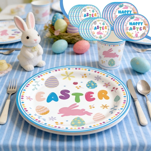 Yhmxh Happy Easter Paper Plates Easter Egg Floral Dessert Plates Round Disposable Plates 9 Inch Colorful Easte Bunny Flower Decorative Tableware for Easte Spring Party Supplies Table Decorations