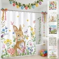 thumbnail image 1 of Yhmxh Happy Easter Shower Curtain for Bathroom Cute Rabbit Pink Spring Bunny Floral Shower Curtain with 12 Hooks for Easter Bathroom Decor, 48 x 72 Inch Waterproof Fabric Bath Curtain, 1 of 7