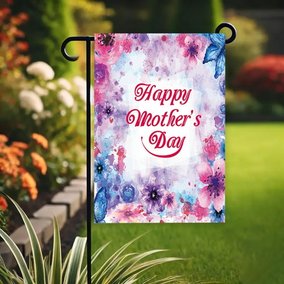 Yhmxh Happy Mother's Day Garden Flag, Colorful Butterfly Yard Flags Welcome Mother's Day Outdoor Decor for Spring, Garden Farmhouse Decoration Double Sided(12x18 Inch)