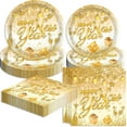 thumbnail image 1 of Yhmxh Happy New Year Party Supplies Gold Glitter 2026 New Year Disposable Tablewar Paper Plates Dessert Plate Napkins Cups Christmas Party Decorations Supplies for Holiday Decor (Serves 16), 1 of 7