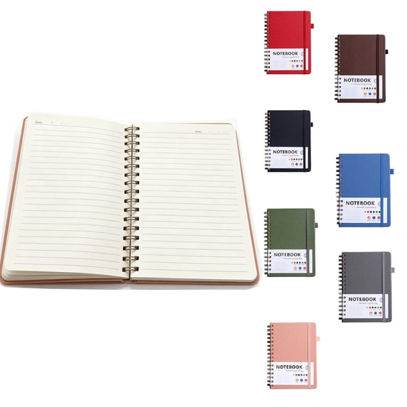 Yhmxh Hardcover Spiral Lined Notebook with Elastic Band & Pen Holder, A5 College Ruled Spiral Journal Notepad for Office Note Taking Diary Planning, 100 Pages Durable Double Coil Writing Notebook