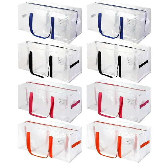 Yhmxh Heavy Duty Extra Large Moving Bags with Multicolor Handles, Clear Waterproof Foldable Storage Totes, Clothing Storage Bags, Packing Moving Boxes for College Supplies & Seasonal Storage