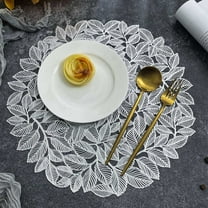Yhmxh Hollowed-Out Place Mats, PVC Heat Insulation Non-Slip Washable Round Decorative Placemats, Leaf Shape Place Mats for Dining Table Indoor/Outdoor, Coffee Coaster, Table Decorations