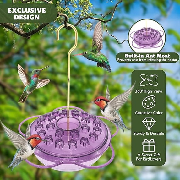 Yhmxh Hummingbird Feeders for Outdoors Hanging, Leak-Proof Bee-Proof Hanging Saucer Hummingbird Feeder with Moat, Easy to Clean and Refill, Garden Wild Hummingbird Feeders(Purple)