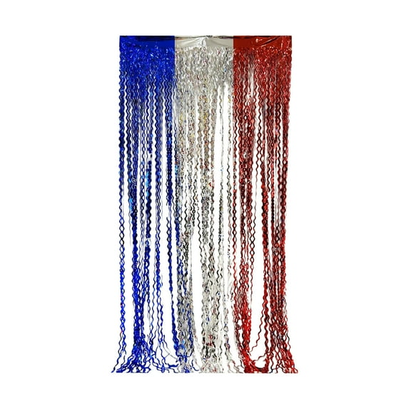 Yhmxh Independence Day Fringe Curtain Backdrop, 3.3x6.6 FT Red Blue White Metallic Tinsel Foil Fringe Streamers Curtains, 4th of July Background Decor for Photo Booth, Memorial Day, Patriotic Party