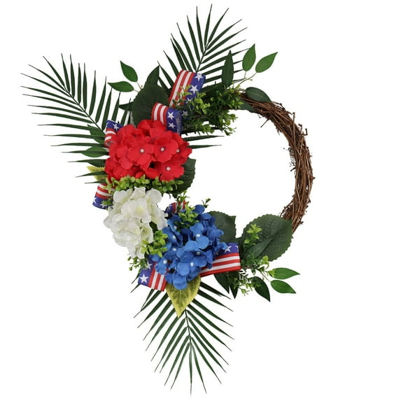 Yhmxh Independence Day Patriotic Red White Blue Wreath for Front Door, Soft Touch Artificial Flowers Wreath Memorial Day 4th of July Door Wreath for Home Decor Indoor and outdoor