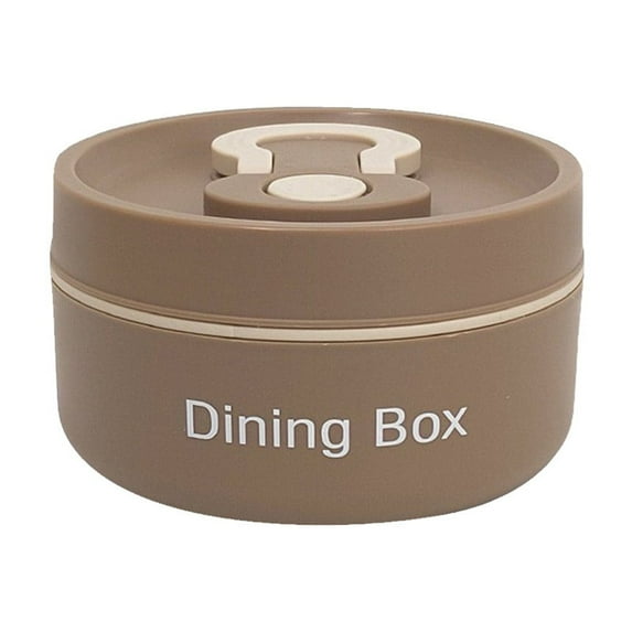 Yhmxh Insulated Food Lunch Container, Stainless Steel Thermal Lunch Container Portable Thermal Cooking Pot Double Layer Box Round Shape Food Container Covered Soup Bowl for Office (Brown)