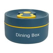 Yhmxh Insulated Food Lunch Container, Stainless Steel Thermal Lunch Container Portable Thermal Cooking Pot Double Layer Box Round Shape Food Container Covered Soup Bowl for Office Blue