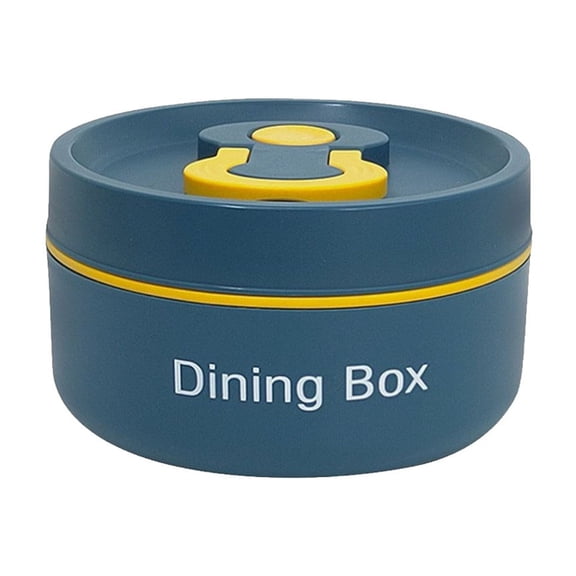 Yhmxh Insulated Food Lunch Container, Stainless Steel Thermal Lunch Container Portable Thermal Cooking Pot Double Layer Box Round Shape Food Container Covered Soup Bowl for Office (Blue)