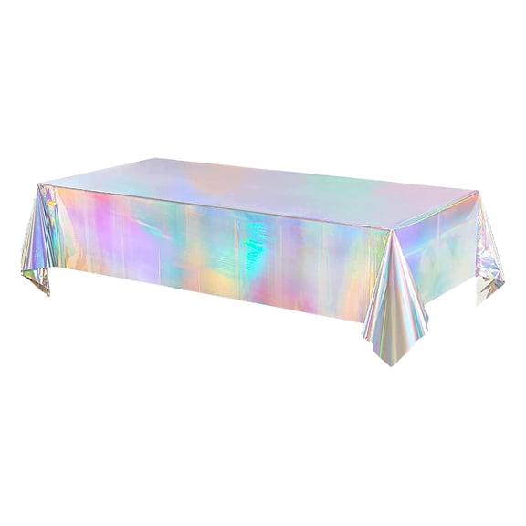 Yhmxh Iridescent Checkered and Purple Plastic Tablecloths Shiny Disposable Laser Rectangle Table Covers Foil Tablecloth Iridescent Party Decorations Birthday Bridal Baby Shower, 54x108Inch