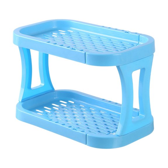 Yhmxh Kitchen Spice Rack Bathroom Countertop Organizer, 2-Tier Foldable Desk Organizers, Mail Holder for Office Desk, Cosmetic Stationery Storage Holder Multifunctional Plastic Shelf (Blue)