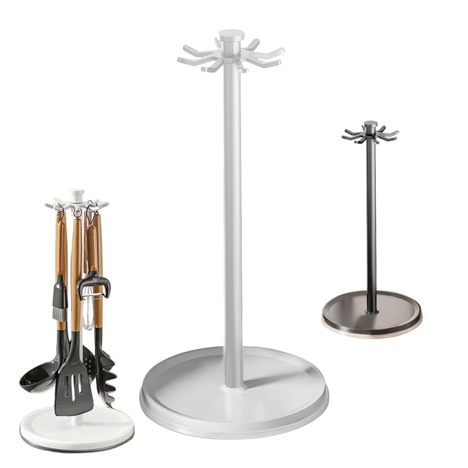 Yhmxh Kitchen Utensil Hanger Stainless Steel Utensil Holder Rotatable Cooking Utensils Holder with 8 Rotating Hooks, Hanging Spoon Spatula Holder Storage Rack, Hanging Organizer for Spoon, Spatula