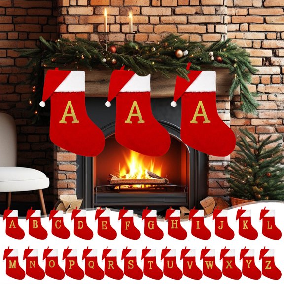 Yhmxh Knitted Christmas Stockings with Initials, Large Custom Monogramed Embroidered Christmas Stockings with Letter, Personalized Christmas Gift Bag Xmas Decoration for Holiday Family Party