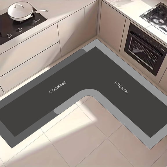 Yhmxh L Shaped Kitchen Floor Mat, Non Slip Absorbent Corner Kitchen Rug, Washable Waterproof Standing Mat, Dirt Resistant Runner Carpet for Kitchen Sink, Laundry Room and Home Decor