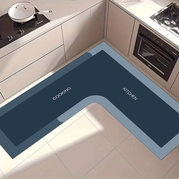 Yhmxh L Shaped Kitchen Floor Mat, Non Slip Absorbent Corner Kitchen Rug, Washable Waterproof Standing Mat, Dirt Resistant Runner Carpet for Kitchen Sink, Laundry Room and Home Decor