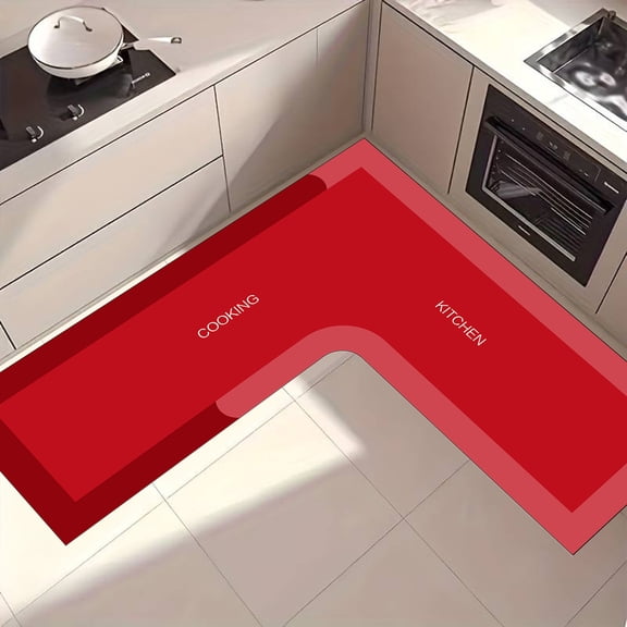 Yhmxh L Shaped Kitchen Floor Mat, Non Slip Absorbent Corner Kitchen Rug, Washable Waterproof Standing Mat, Dirt Resistant Runner Carpet for Kitchen Sink, Laundry Room and Home Decor