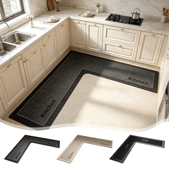 Yhmxh L Shaped Rug Corner Kitchen Rugs Non Slip Washable Mat, L-Shaped Rug Super Absorbent Kitchen Mats Rubber Waterproof Corners Area Runner Kitchen Sink Floor Mat Laundry Room and Home Decor