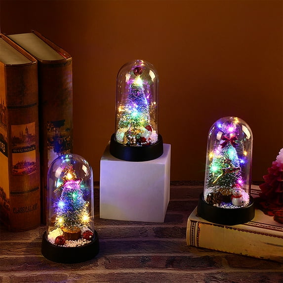Yhmxh LED Christmas Tree in Glass Dome, Mini Christmas Tree with Lights Creative Table Decoration Unique Gift for Home Indoor Tabletop Xmas Decor, Birthday Xmas Gifts Christmas Decorations Desktop