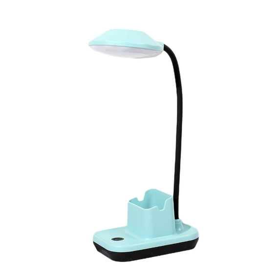 Yhmxh LED Desk Lamp, USB Power Table Light for Office, Adjustable Gooseneck Dimmable Touch Eye-Caring Night Light with Pens Holder, Mini Cute Lamp for Dorm Bedroom Reading (Blue)