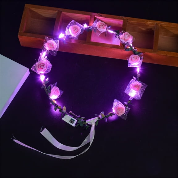 Yhmxh LED Flower Crown Headband, Light Up Flower Headbands for Women, Garlands Glowing Floral Wreath Crowns for Wedding Beach Party Birthday Valentines Day Decorations - Pink