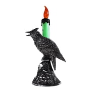 Yhmxh LED Raven Halloween Flameless Candles, Black Crow Skull Statue Candlestick, Glowing Light Flickering Candle Holder Halloween Table Lamp Scary Ornaments Home Halloween Decorations Green