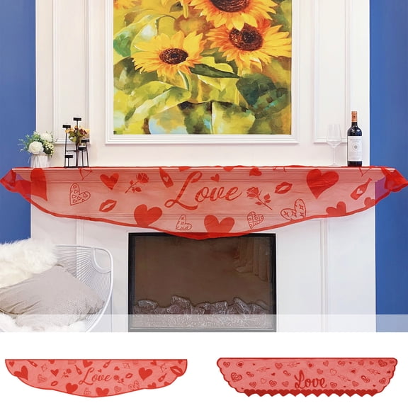 Yhmxh Lace Mantel Scarf, Red Romantic Red Lace Love Heart Table Runner for Fireplace & Home Decor, Love Heart Lace Mantle Cover for Valentines Wedding Anniversary Party Decor 17.7"x88.6"