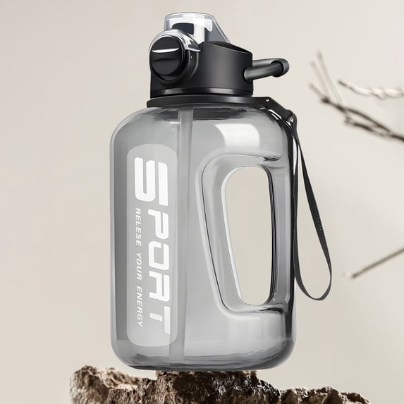 Yhmxh Large Capacity Sports Water Bottle with Straw, BPA Free Leakproof 0.45 Gallon Water Jug with Time Marker & Carry Handle, Portable Bottle for Gym Outdoor Camping Daily Drinking 1700ml/60oz