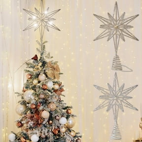 Yhmxh Large Christmas Star Tree Topper with 20 LEd Lights, 13 Inch Twinkle Star Lighted Tree Topper Glitter Sparkle Xmas Treetop Ornament for Tree Home Holiday Party Decorations for Trees