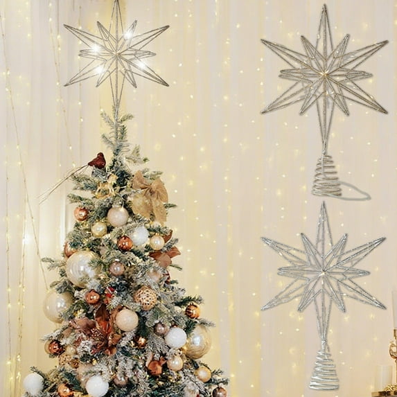Yhmxh Large Christmas Star Tree Topper with 20 LEd Lights, 13 Inch Twinkle Star Lighted Tree Topper Glitter Sparkle Xmas Treetop Ornament for Tree Home Holiday Party Decorations for Trees