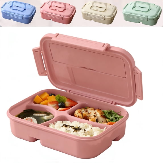 Yhmxh Large Lunch Box 4 Compartment Bento Lunch Box with Handle, Leakproof Food-Grade Portable Meal Container with Tableware Liner, Bento Box for Office, Picnic & Outdoor Travel, Microwave Safe