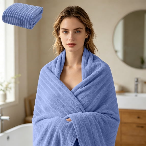 Yhmxh Large Ribbed Microfiber Bath Towel, 55.1x27.6in Ultra Soft Quick Dry Absorbent Bath Sheet, Oversized Plush Coral Fleece Towel for Shower, Spa, Gym, Travel and Beach (Machine washable)