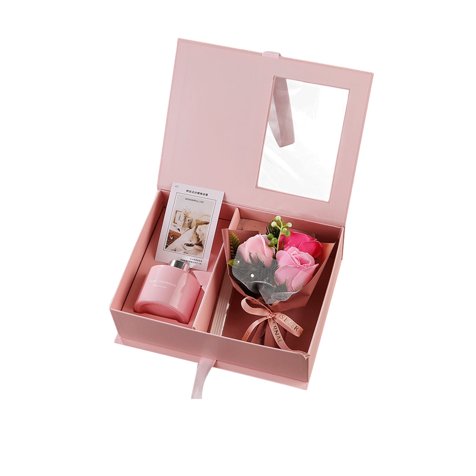 Yhmxh Luxury Mother's Day Gift Box Set, Home Aromatherapy, Faux Floral Bouquet, LED String Lights & Greeting Card, Birthday Gifts for Wife, Grandma, Unique Christmas Day Gifts for Her(Ready-to-Gift)