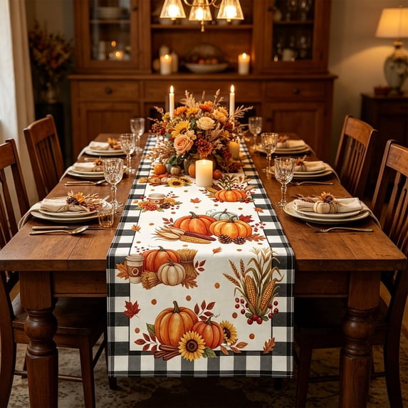 Yhmxh Maple Leaves Fall Table Runner, Linen Autumn Thanksgiving Decor Table Runner, Seasonal Farmhouse Table Dresser Scarf for Dining Table, Harvest Holiday, Thanksgiving & Farm Rustic Home Decor