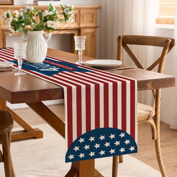 Yhmxh Memorial Day Patriotic 4th of July Table Runner, 13x72 Inch Red Blue White America Table Decor, Independence Day Kitchen Dining Tabletop Runners for Home Indoor Farmhouse Decoration