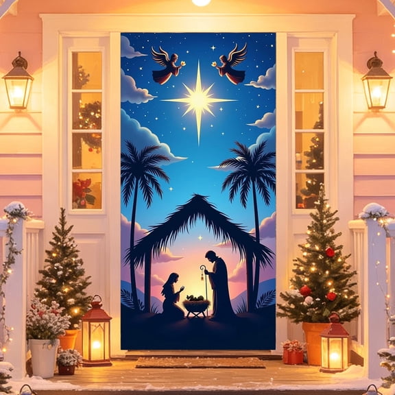 Yhmxh Merry Christmas Front Door Banner, 35.43 x 70.87 Inch Christmas Door Cover, Holiday Hanging Backdrop, Festive Home Decor for Porch, Entryway, Party Wall decor, Xmas Celebration