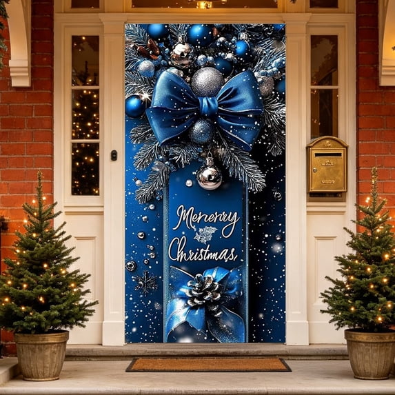 Yhmxh Merry Christmas Front Door Banner, 35.43 x 70.87 Inch Christmas Door Cover, Holiday Hanging Backdrop, Festive Home Decor for Porch, Entryway, Party Wall decor, Xmas Celebration