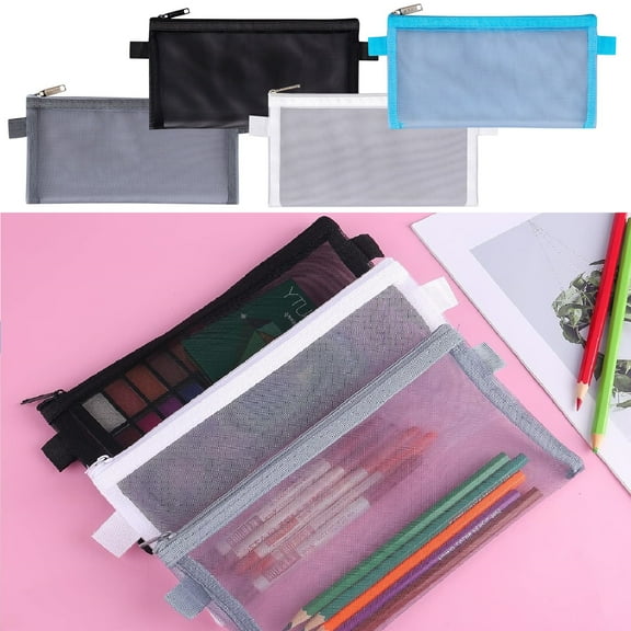 Yhmxh Mesh Toiletries Bags Pencil Pouch Clear Makeup Bags Nylon Mesh Pen Pouch with Zipper Pencil Case Stationery Storage Bag for Home Office Supplies Cosmetics Travel Accessories Organizer