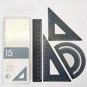 Yhmxh Metal Math Geometry Set, 4 Pcs Math Drafting Ruler Kit with Protractor Aluminum Triangle Ruler 6 Inch Straight Rulers Teaching Measuring Tool for Draftsman Office Supplies (Black)