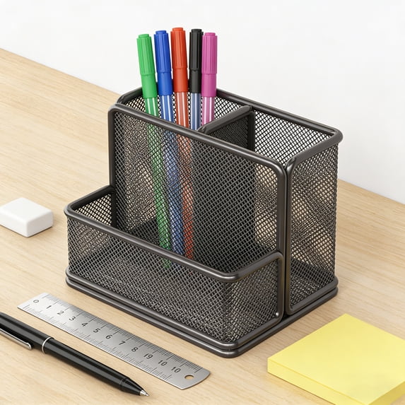 Yhmxh Metal Mesh Desk Organizer with 2/3 Compartments, Mesh Desk Multifunctional Organizer, Pen Holder & Storage Caddy for Office, Home, Stationery & Makeup, Desk Accessories