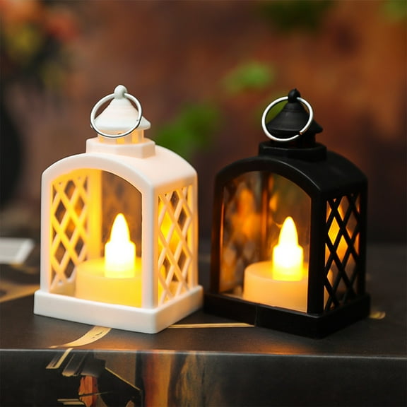 Yhmxh Mini LED Lantern Decorative, Small Lanterns with LED Candle, Halloween Flameless Candles Decorations, Hanging Vintage Lantern for Wedding Xmas Party Table Centerpiece, Christmas Tree Decor