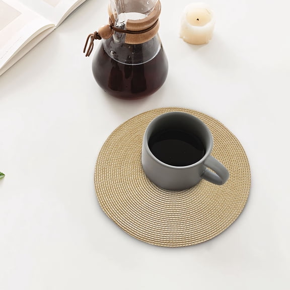 Yhmxh Natural Cotton Linen Coffee Coaster, 15"diameter Handwoven Heat Resistant Round Table Coasters for Drinks, Non-Slip Washable Coaster for Room Decor Bar Housewarming Gift