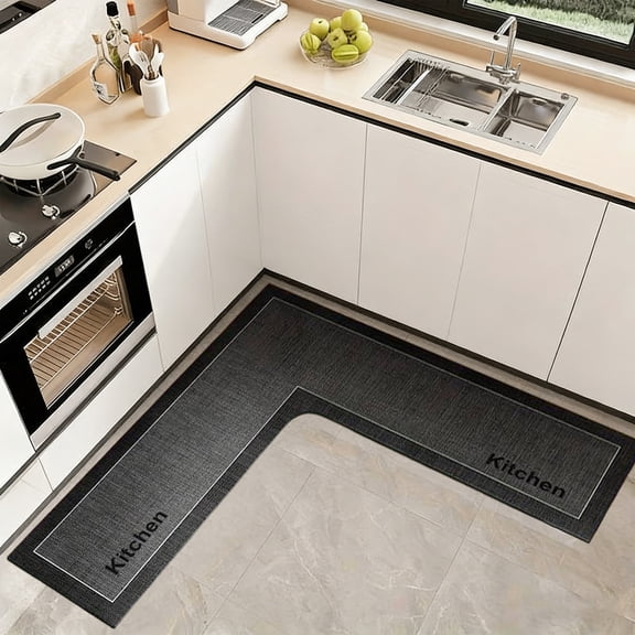 Yhmxh Non Slip Absorbent Corner Kitchen Rug, L Shaped Kitchen Floor Mat, Washable Waterproof Standing Mat, Dirt Resistant Runner Carpet for Kitchen Sink, Laundry Room and Home Decor