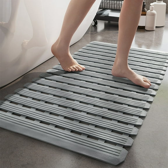 Yhmxh Non Slip Shower Mat, Non Suction Cup Bathtub Bath Mat with Drain Holes, Heavy Duty Rubber Sturdy Stand Up Shower Stall Tub Mat for Inside Shower, Bathroom, Floor, Pool, SPA (Gray, 16"x28")