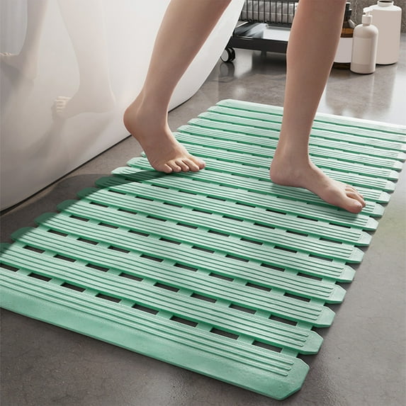 Yhmxh Non Slip Shower Mat, Non Suction Cup Bathtub Bath Mat with Drain Holes, Heavy Duty Rubber Sturdy Stand Up Shower Stall Tub Mat for Inside Shower, Bathroom, Floor, Pool, SPA (Green, 16"x28")