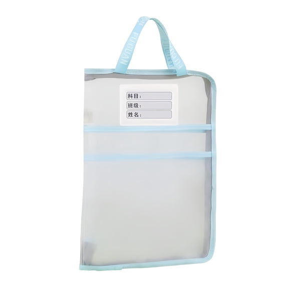 Yhmxh Nylon Document Bag with Handle, 180° Expandable Light Transparent Mesh File Tote Bag Pouch for Carrying Notepads Papers, File Storage Pouches for Office Supplies (Blue)